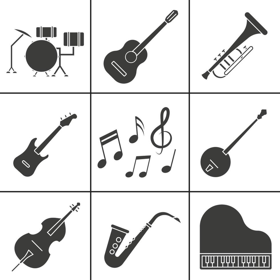 Dark set of musical instruments. Basic instruments for jazz. vector