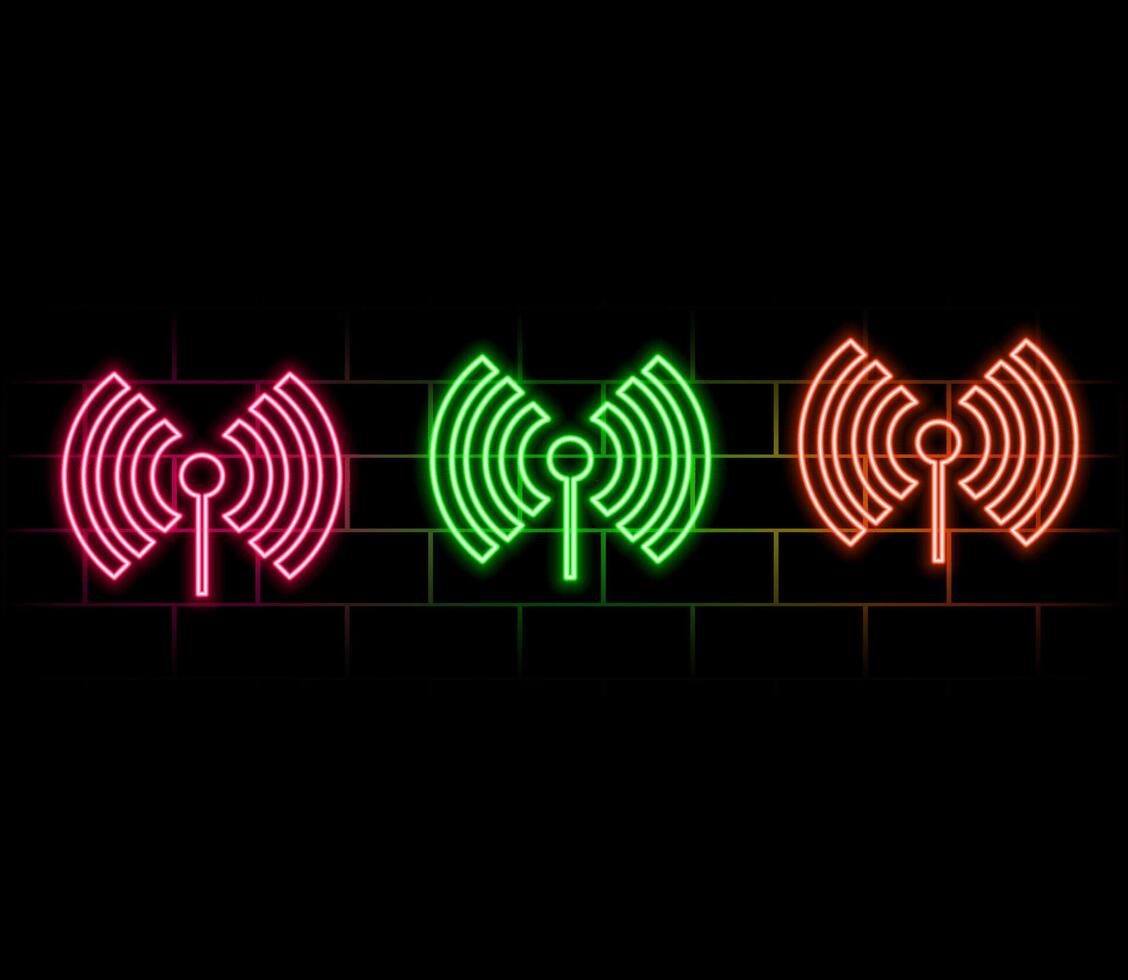 signal wifi sign neon effect. Fully effect without raster effects. Editable color vector
