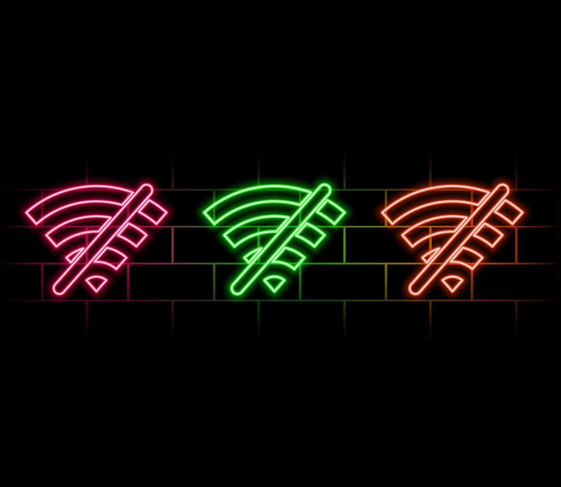 neon no wireless and wifi internet connection icon illustration. vector