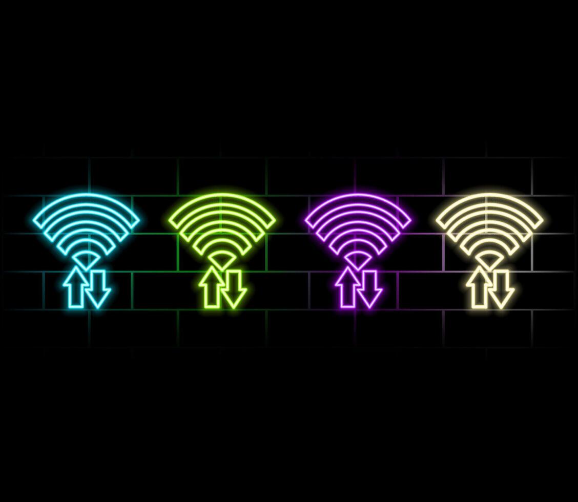 Glowing Blue Neon Light Wi-Fi Wireless Icon. Low Poly 3D Design and Wireframe Network Structure. Internet Illustration vector