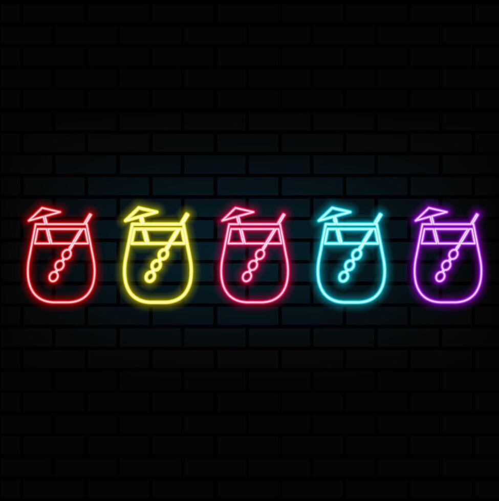 Cheers icons set outline . Beer toast. Bottle drink neon isolated vector