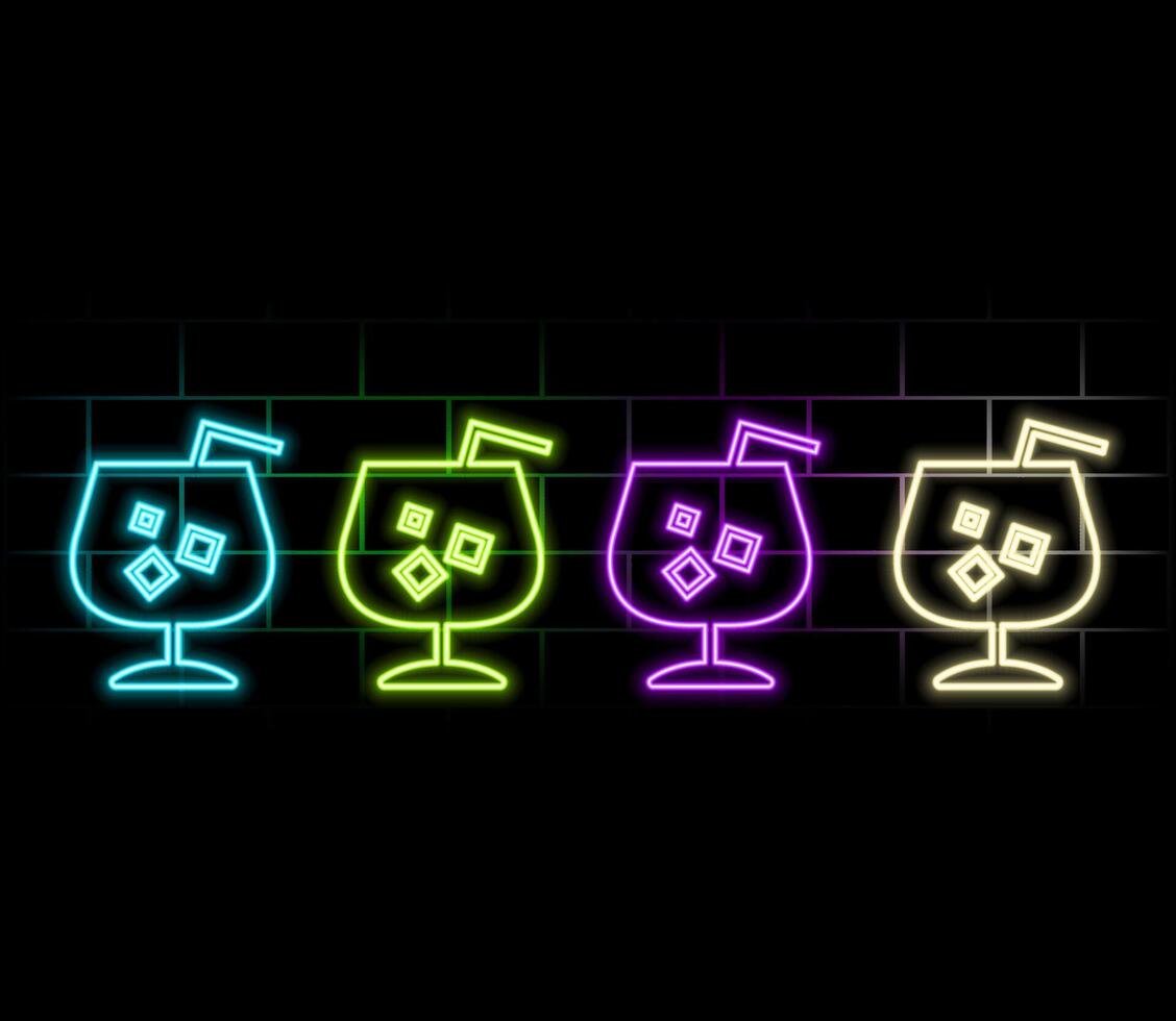 Vodka bottle and glasses neon icon. Traditional Russian strong alcohol beverage. illustration. vector