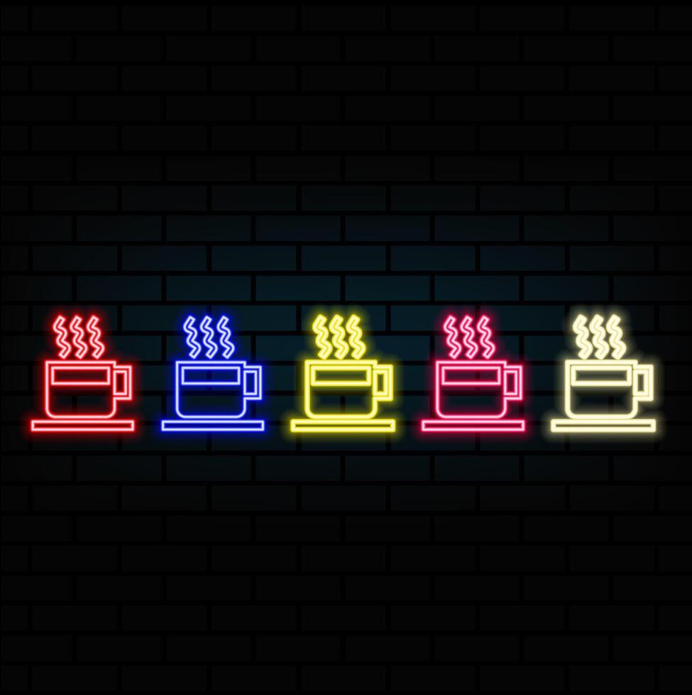 Cocktail Neon Sign Set on brick wall background. vector