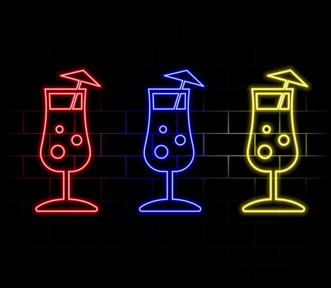 Glass of Champagne Neon Design Element. Carbonated Wine. Holiday Concept. Christmas Toast. New Year party. Glowing Illustration vector