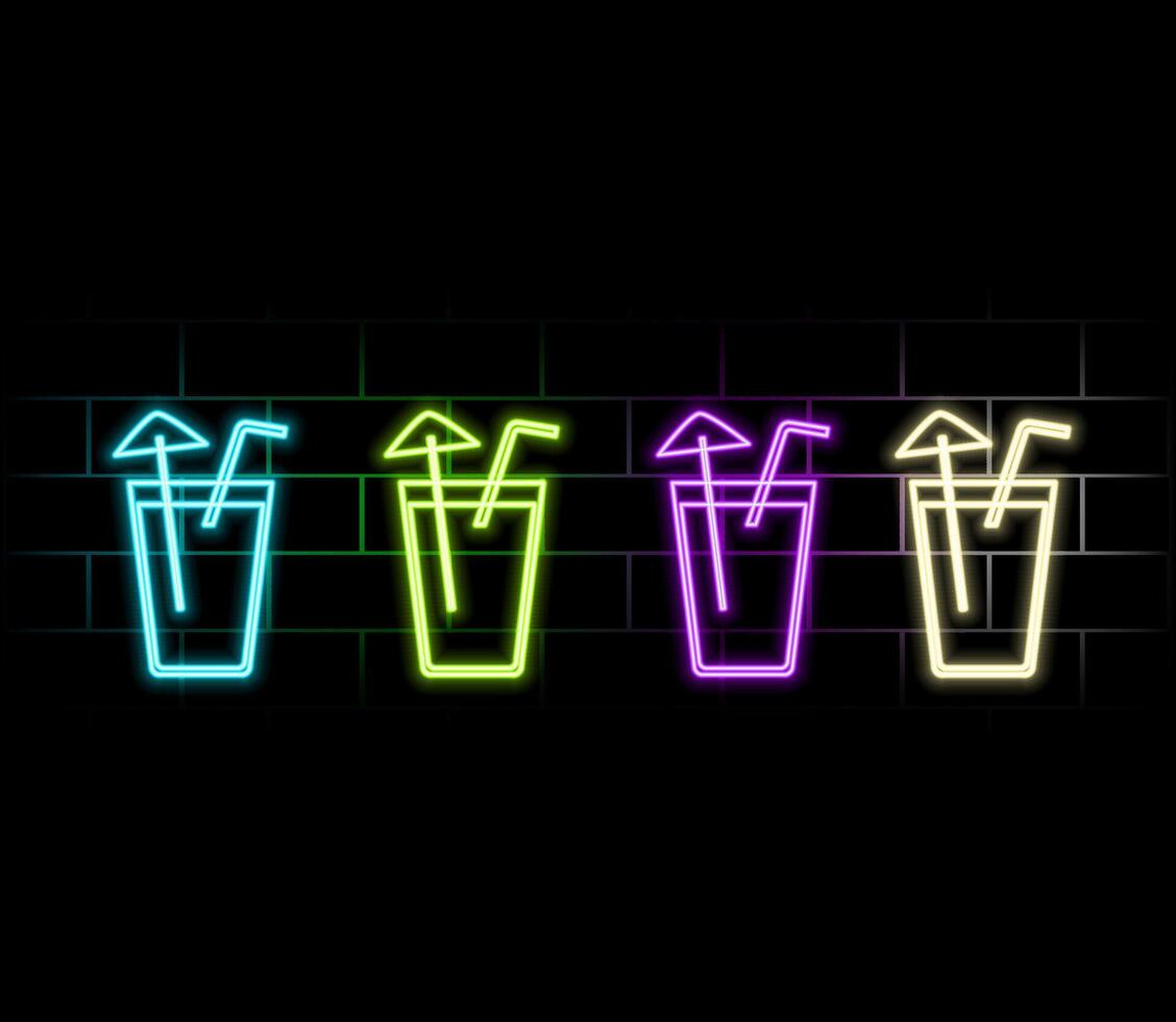 Hand hold can neon sign. Male hand holding aluminium red can on wall background vector