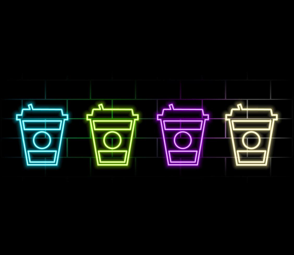 Milk shake, cocktails and lemonade glass neon signs set. Cocktail party or bar design. Night bright neon sign, colorful billboard, light banner. illustration in neon style. vector