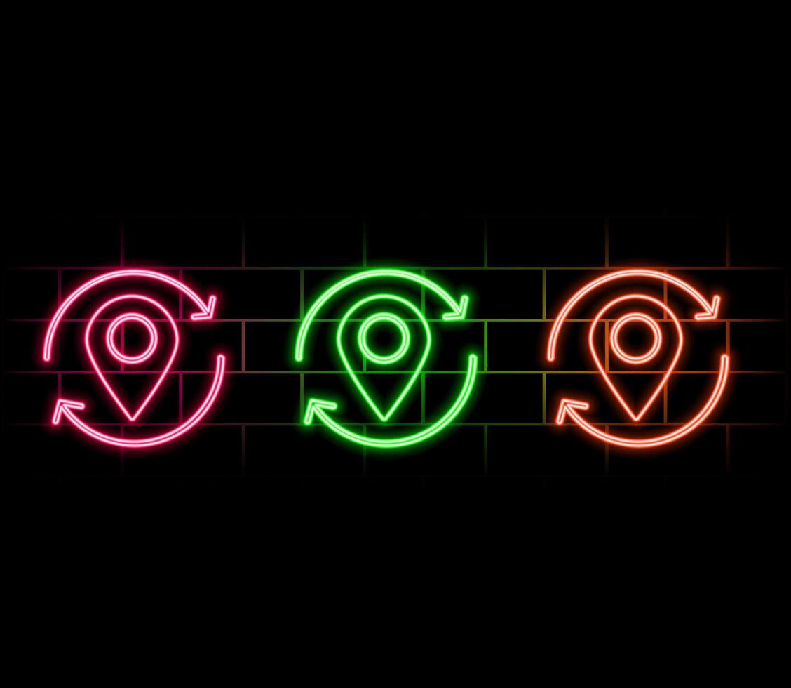 Glowing neon light location icon. Location symbol glowing on dark. vector