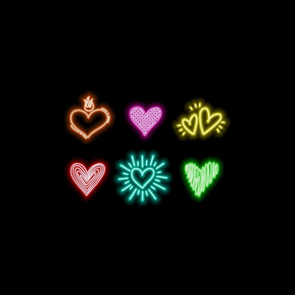 Neon double frame in heart form with shining effects on dark purple background. Empty glowing techno backdrop. illustration. vector