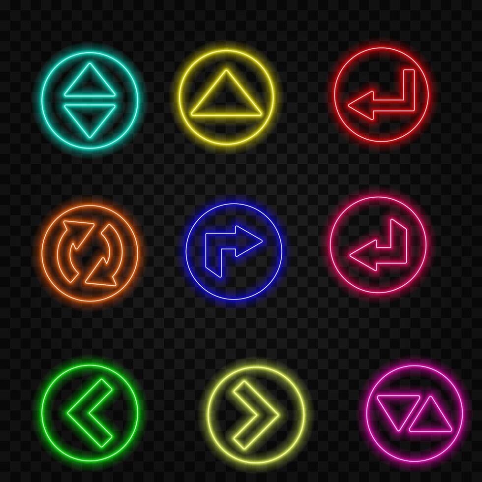 Neon arrows set of 4 color icons. Arrow icon. Arrow collection. Arrow. Cursor. Modern simple arrows. illustration.30 vector