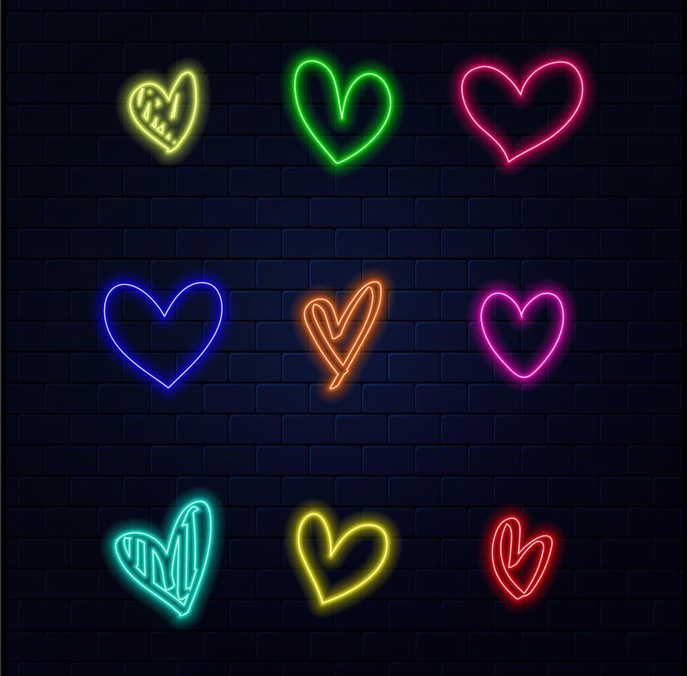 Neon pink heart on dark red background with space vector