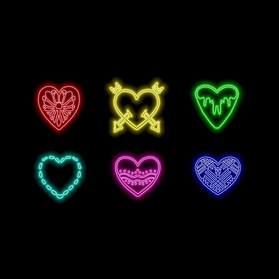 Neon double frame in heart form with shining effects on dark blue background. Empty glowing techno backdrop. illustration vector