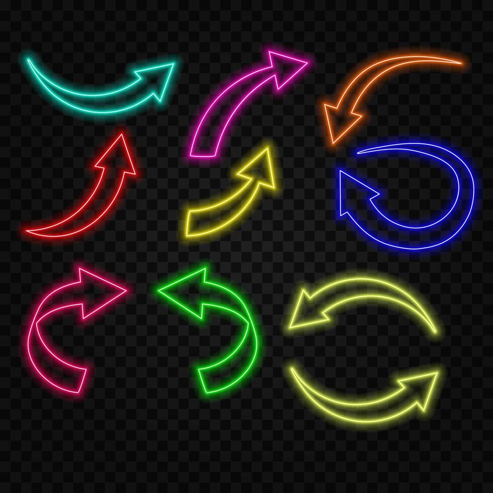isolated arrow with neon outline glowing on red background.28 vector