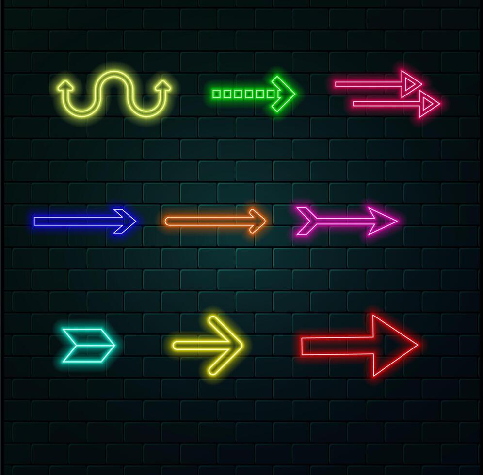 Abstract glowing neon directional arrow icon illustration background vector