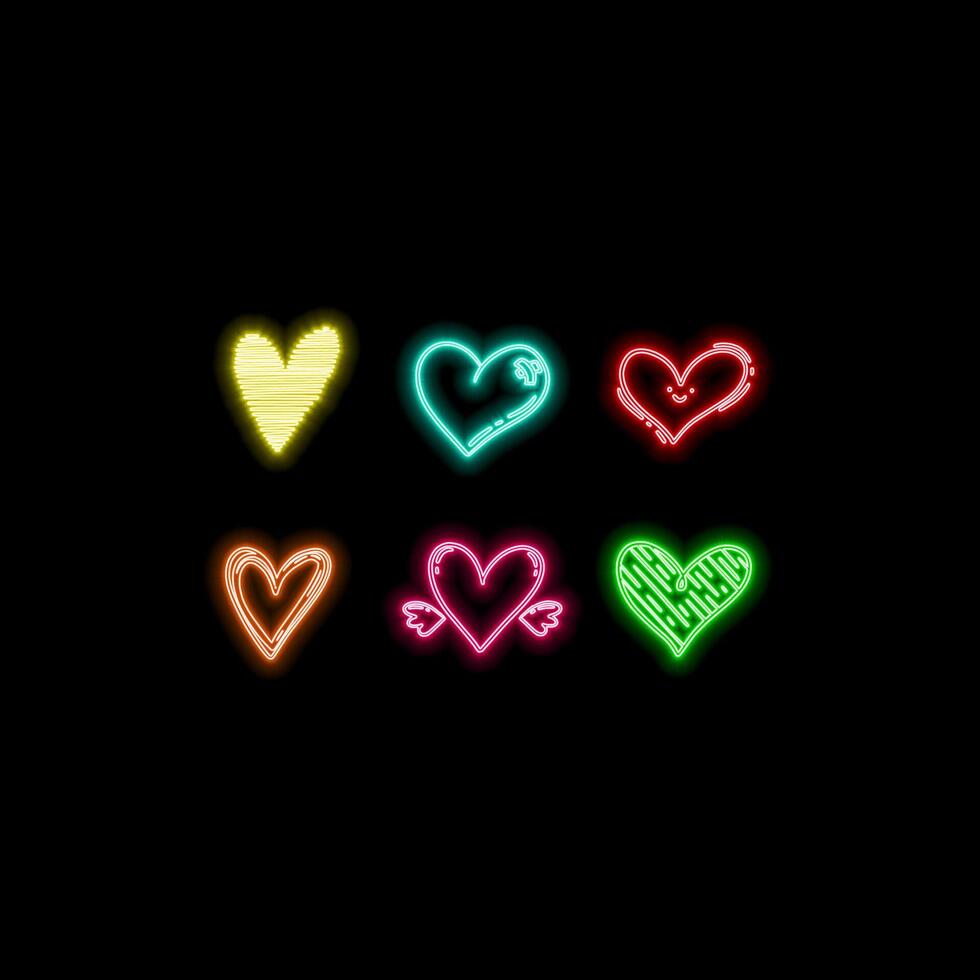 Neon double frame in heart form with shining effects on dark purple background. Empty glowing techno backdrop. illustration vector