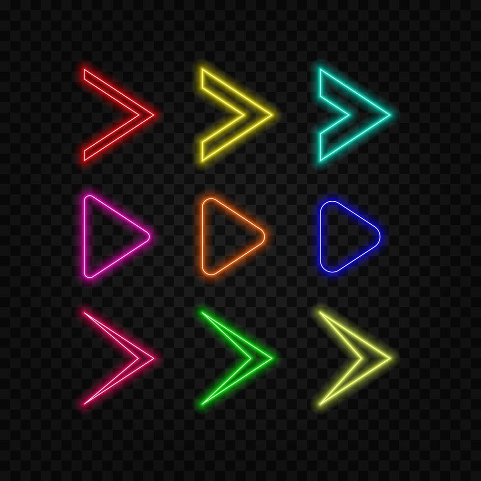 Abstract glowing neon directional arrow icon illustration background.6 vector