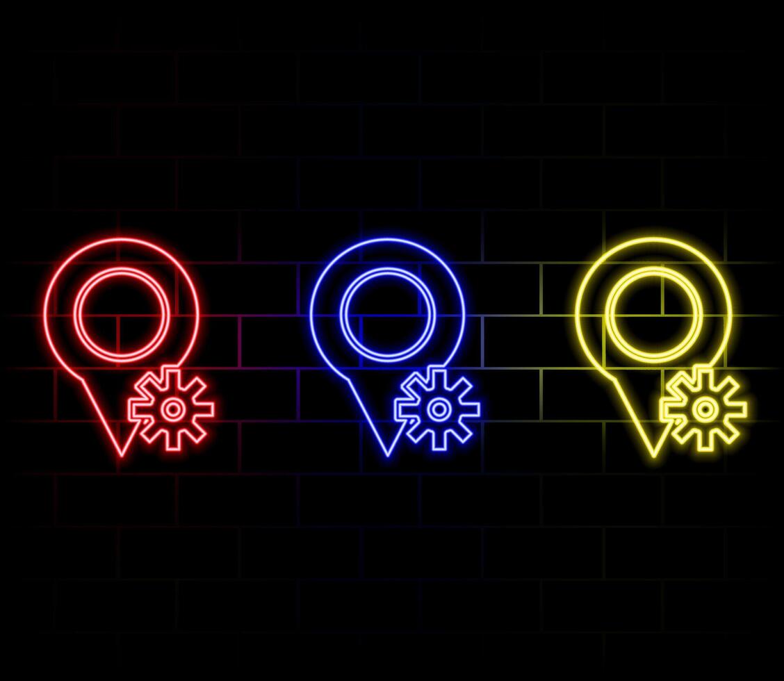 Glowing neon line Map pin icon isolated on black background. Navigation, pointer, location, map, gps, direction, place, compass, search concept. Illustration vector