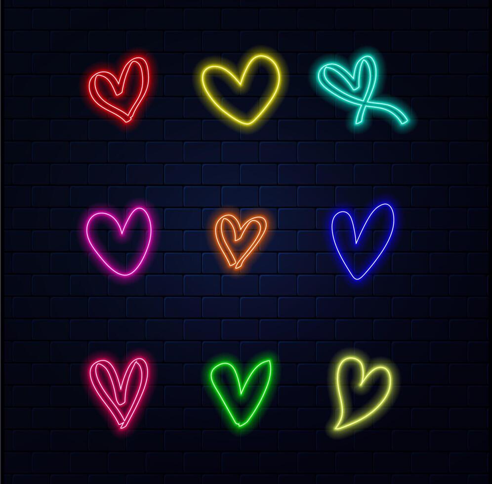 Neon pink heart on dark red background with space for text vector
