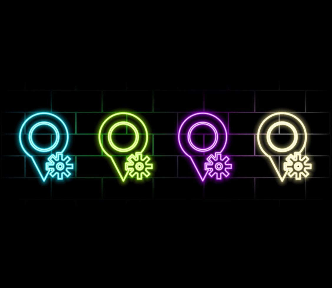 location pin icon in neon style. Simple thin line, outline of web, minimalistic icons for UI vector