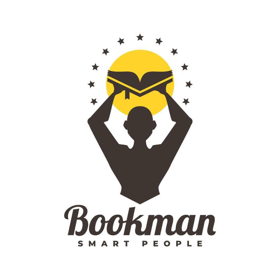 illustration of a man lifting a book. logo for publishing company or any business related to book. vector