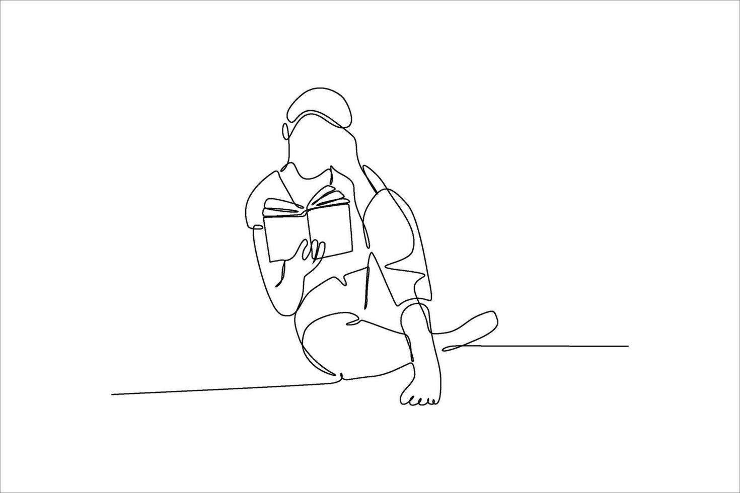 continuous line illustration of a person reading a book vector