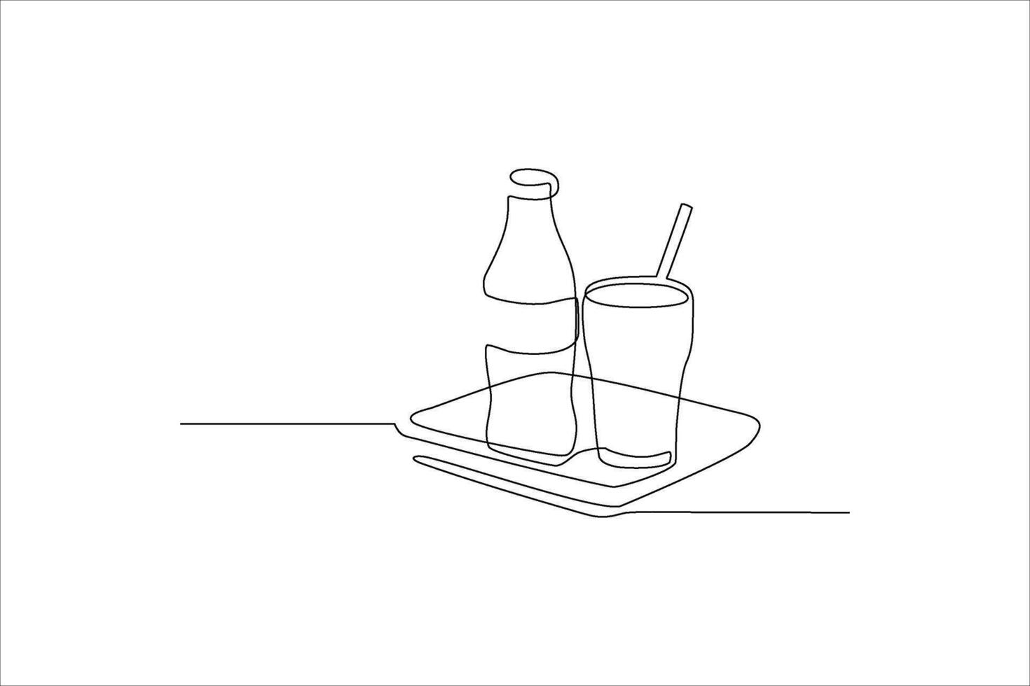continuous line illustration of bottle with glass vector