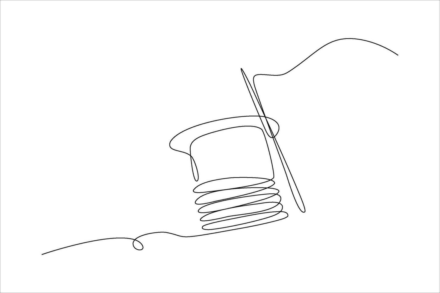 continuous line illustration of thread with needle vector