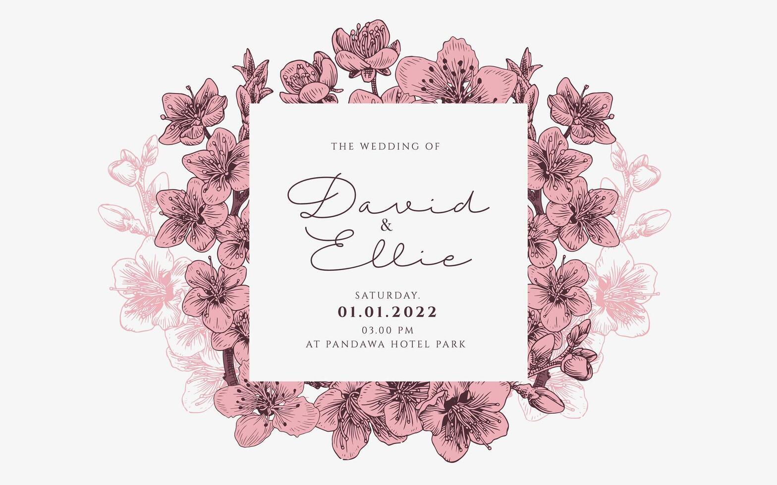 Floral Wedding invitation template design cherry blossom flower vector