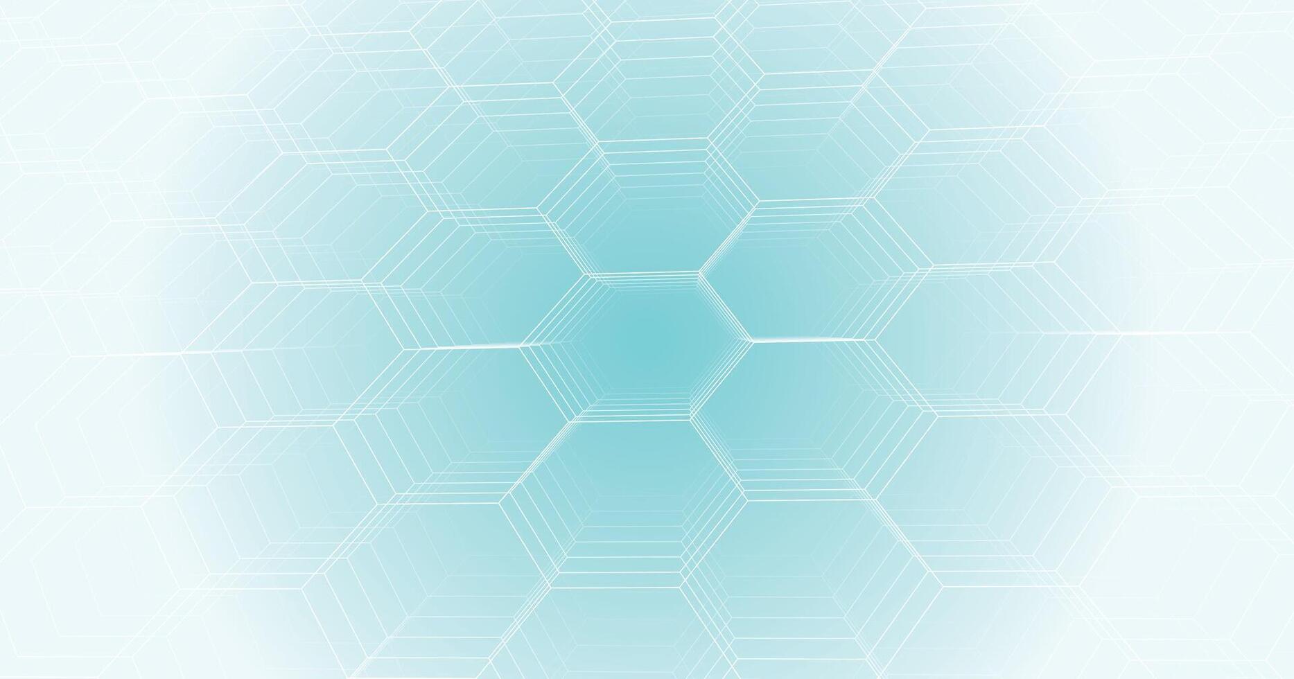 Hexagon geometric connection on blue and white background. vector