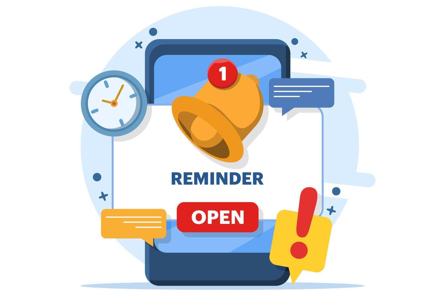 Reminder concept, notification page, alert notification. Reminder for business planning, email marketing, online advertising, important events, calendar reminders and schedules. illustration. vector