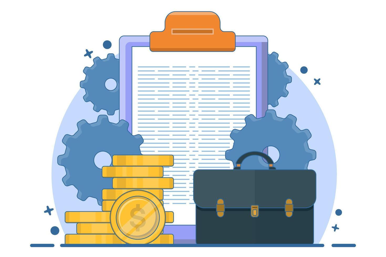Concept Design Portfolio, Illustration of Briefcase with Documents and Gold Coins. Business Icon Concept. Flat Cartoon Style Suitable for Landing Web Page, Banner, Sticker, Background. vector