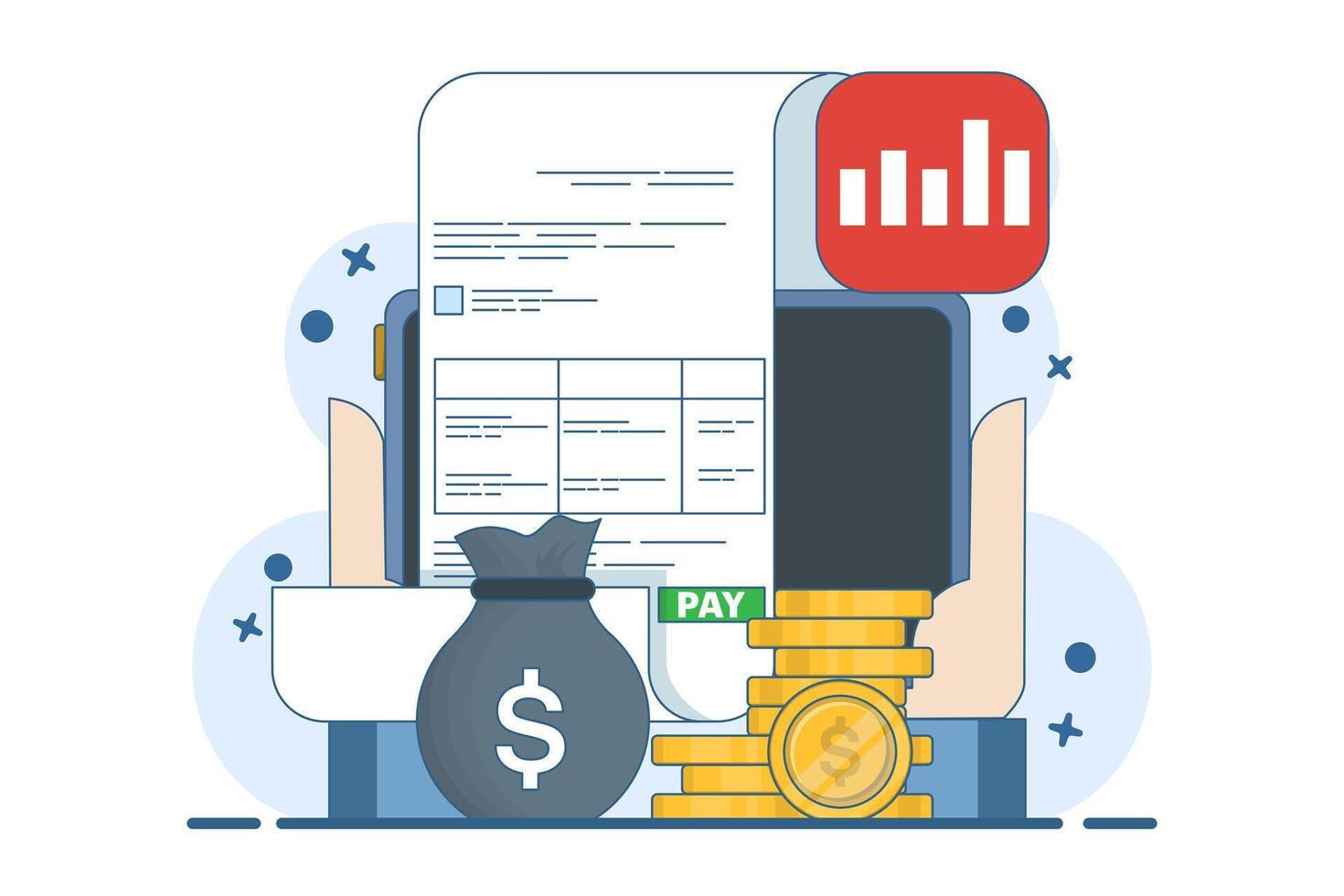 Payroll online payment concept, Invoice sheet, Calculate salary, Budget concept, Salary, Wage payment. Payment and invoice, Business or financial operation sign. Flat illustration. vector