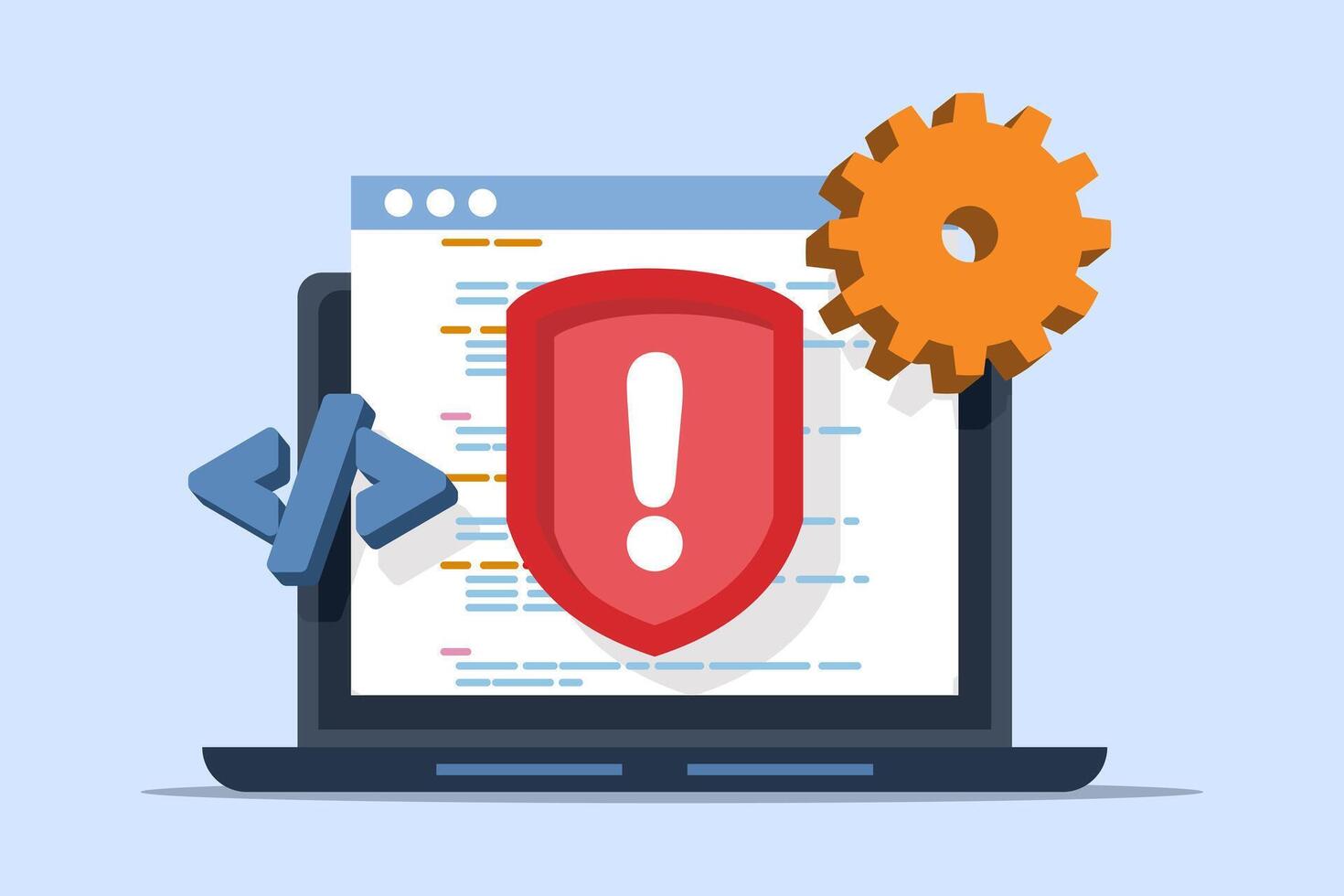 Bug Testing Concept and TJ process with error detection. Software quality assurance with coding issues Debugging with AI. Code review automation testing. Software development, debugging and control. vector