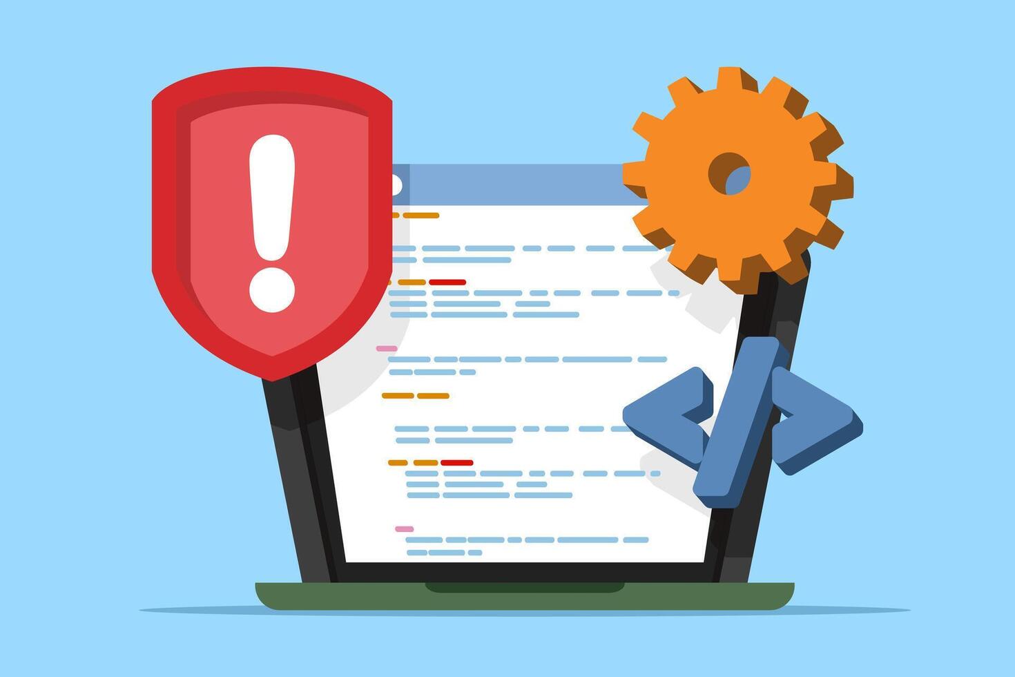 Bug Testing Concept and TJ process with error detection. Software quality assurance with coding issues Debugging with AI. Code review automation testing. Software development, debugging and control. vector