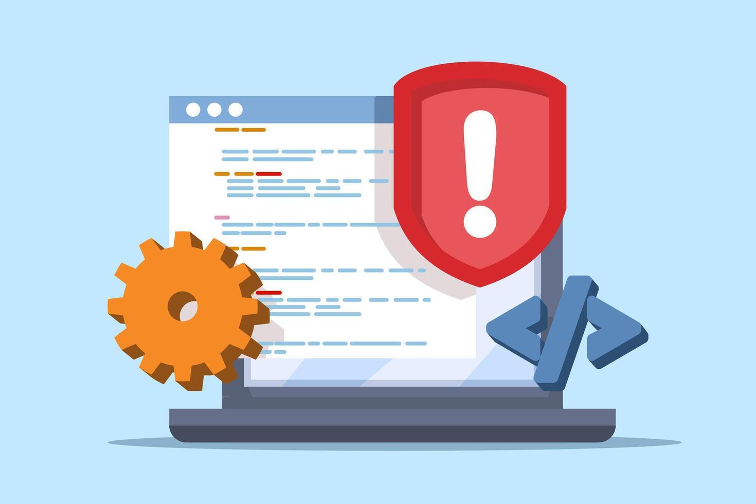 Bug Testing Concept and TJ process with error detection. Software quality assurance with coding issues Debugging with AI. Code review automation testing. Software development, debugging and control. vector