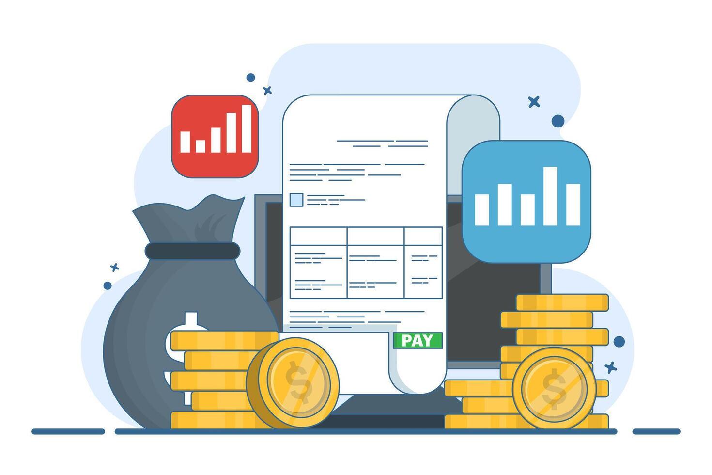 Payroll online payment concept, Invoice sheet, Calculate salary, Budget concept, Salary, Wage payment. Payment and invoice, Business or financial operation sign. Flat illustration. vector