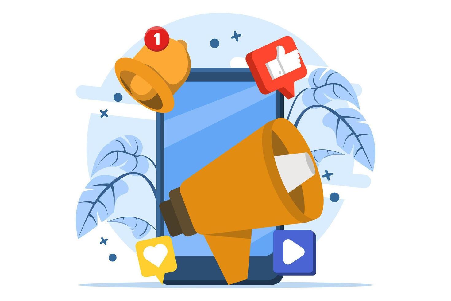 social media marketing concept. chatbot, broadcast, story. like comment share giveaway, social media promotion, digital promotion campaign, web analytics, SMM strategy, illustration. vector