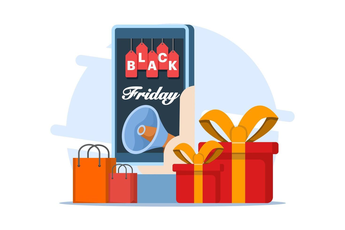 Black Friday Big Sale Concept, Online Shopping, Big Discount Promotion. Online Shopping Promotion with Cash Back and Discount, Marketing Strategy, Landing Page Flat Illustration. vector