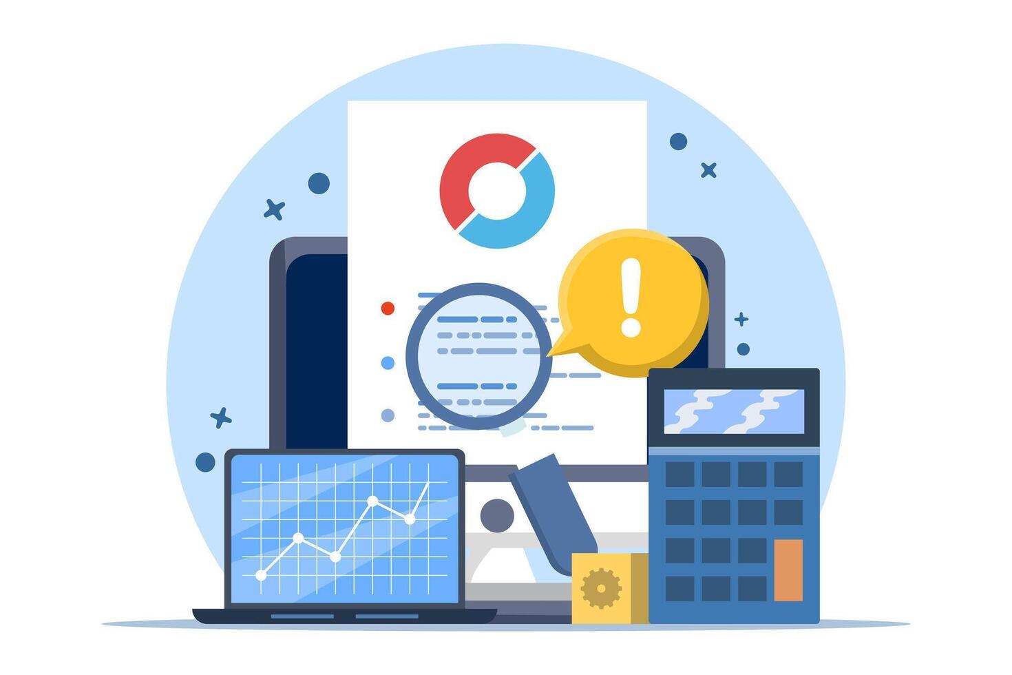Financial analysis concept, statistics, business strategy and planning, market research, project management, professional accounting reports. Statistical charts for planning and accounting. vector