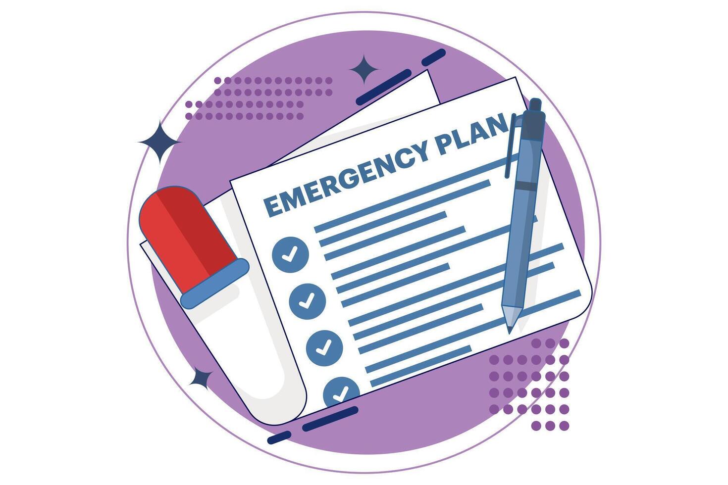 Business emergency plan concept or disaster checklist, business continuity and resilience building, pencil with flashing emergency plan paper. illustration. vector
