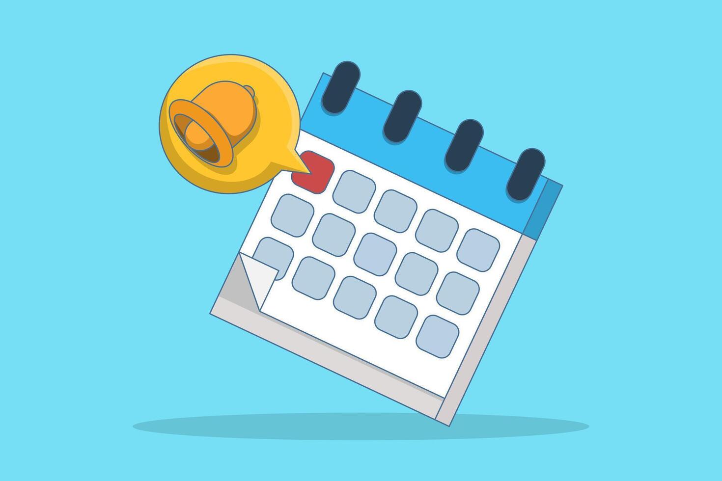 Notification or reminder concept, Calendar with golden bell reminding appointment. New important message. Reminder or appointment on social media. Flat Illustration. vector