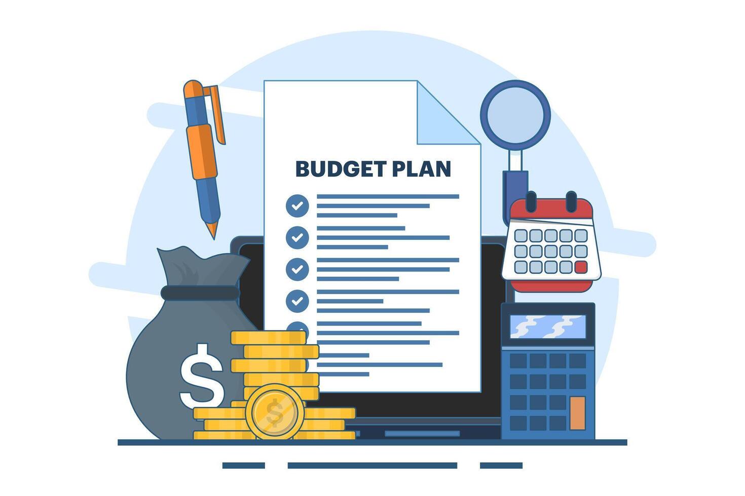 Concept of business budget plan or strategy, financial analysis, financial report, business analysis, market research, investment, market analysis, marketing, accounting. illustration. vector