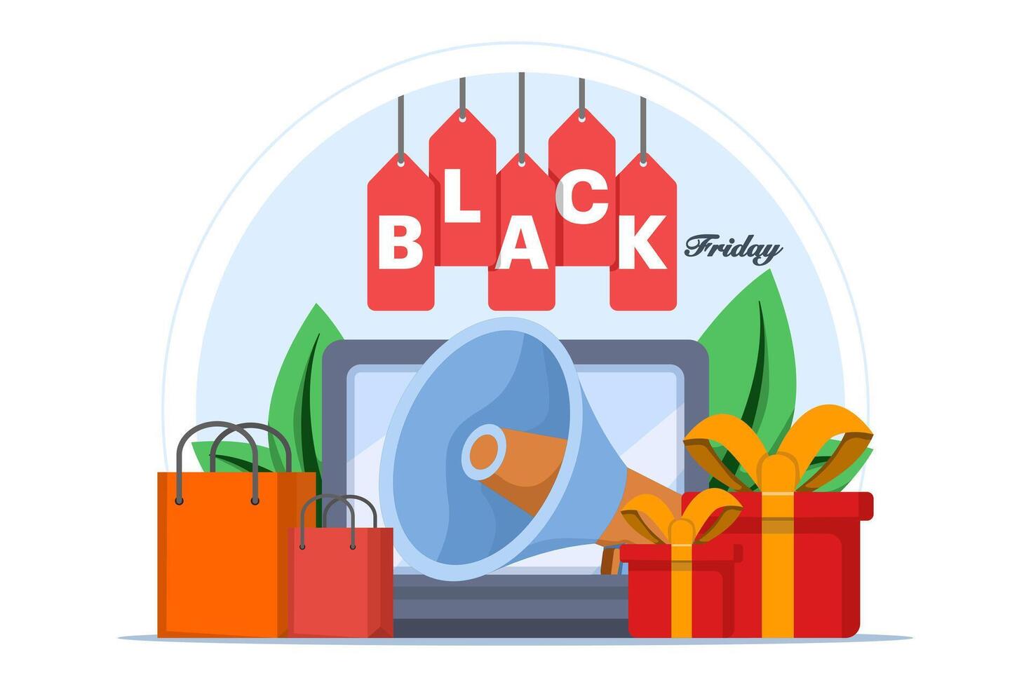 Black Friday Big Sale Concept, Online Shopping, Big Discount Promotion. Online Shopping Promotion with Cash Back and Discount, Marketing Strategy, Landing Page Flat Illustration. vector