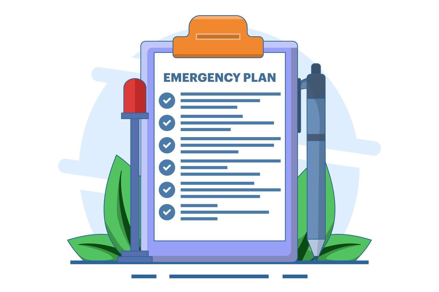 Business emergency plan concept or disaster checklist, business continuity and resilience building, pencil with flashing emergency plan paper. vector