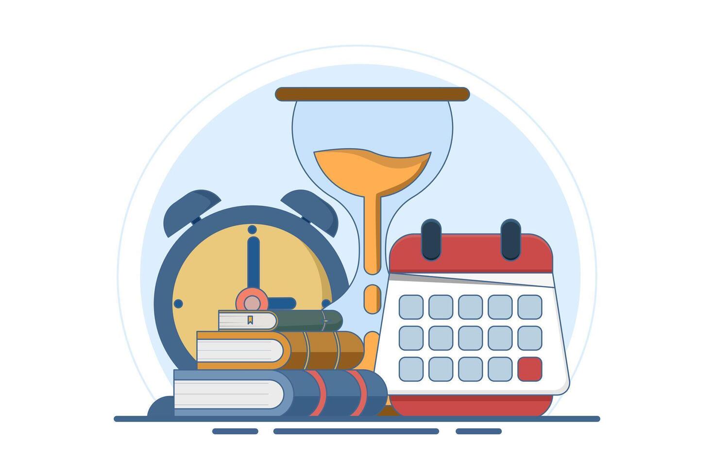 Time management or time planning concept, project management, productivity, exam deadlines, business planner, holding a business meeting with date and time. Flat illustration. vector