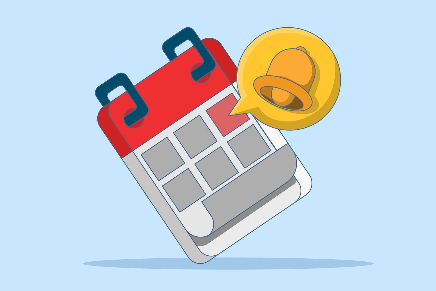 Notification or reminder concept, Calendar with golden bell reminding appointment. New important message. Reminder or appointment on social media. Flat Illustration. vector