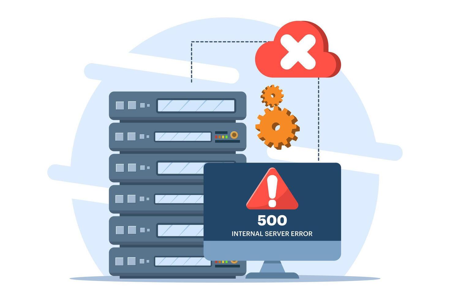 Concept 500 Internal server error, Website error, Network error, Cloud computing. Flat illustration for landing page, web design, banner, infographic. vector