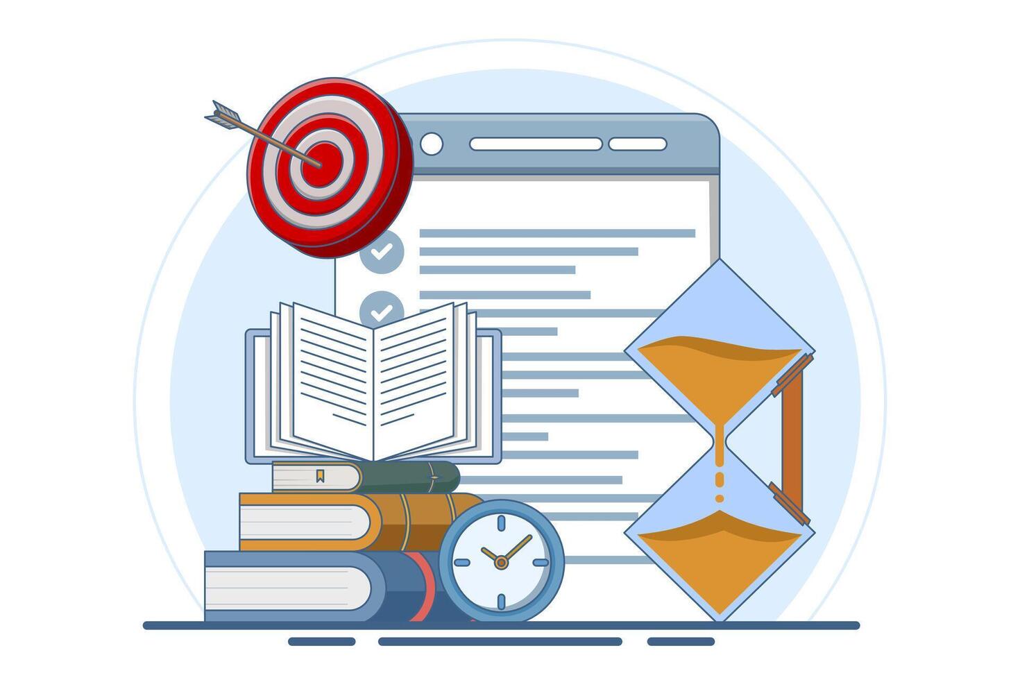 Business time management concept, project management, productivity, time planning, exam deadline, business planner, holding a business meeting with date and time. flat illustration. vector