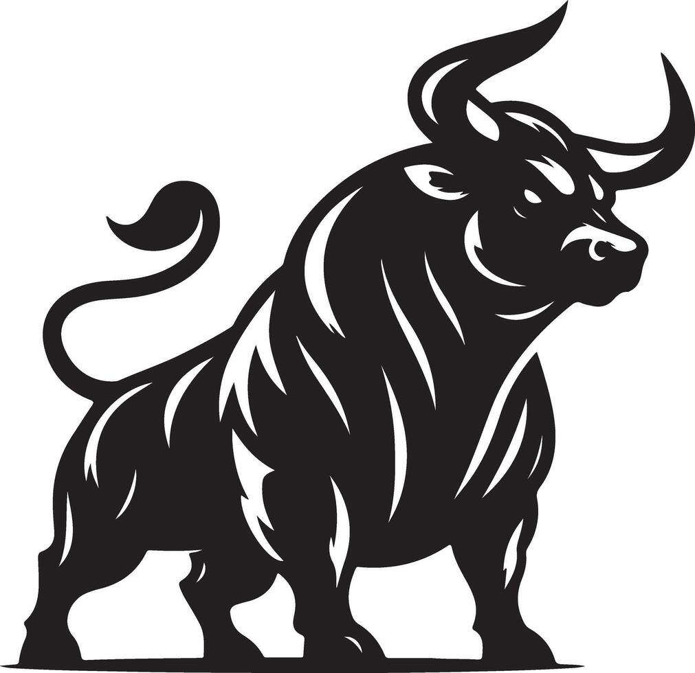 Angry Bull Silhouette Editable in Black vector