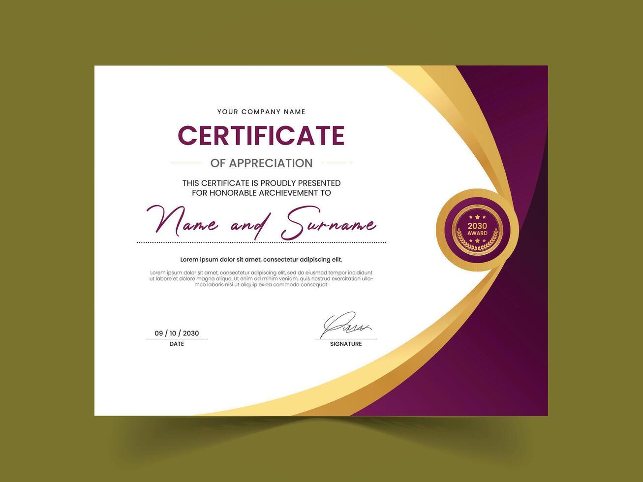 Gradient Gold Luxury Professional Award Certificate Template vector