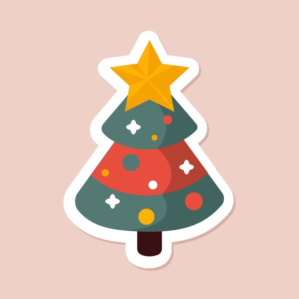 one isolated flat simple xmas tree with yellow star on beige background. christmas simple flat art vector